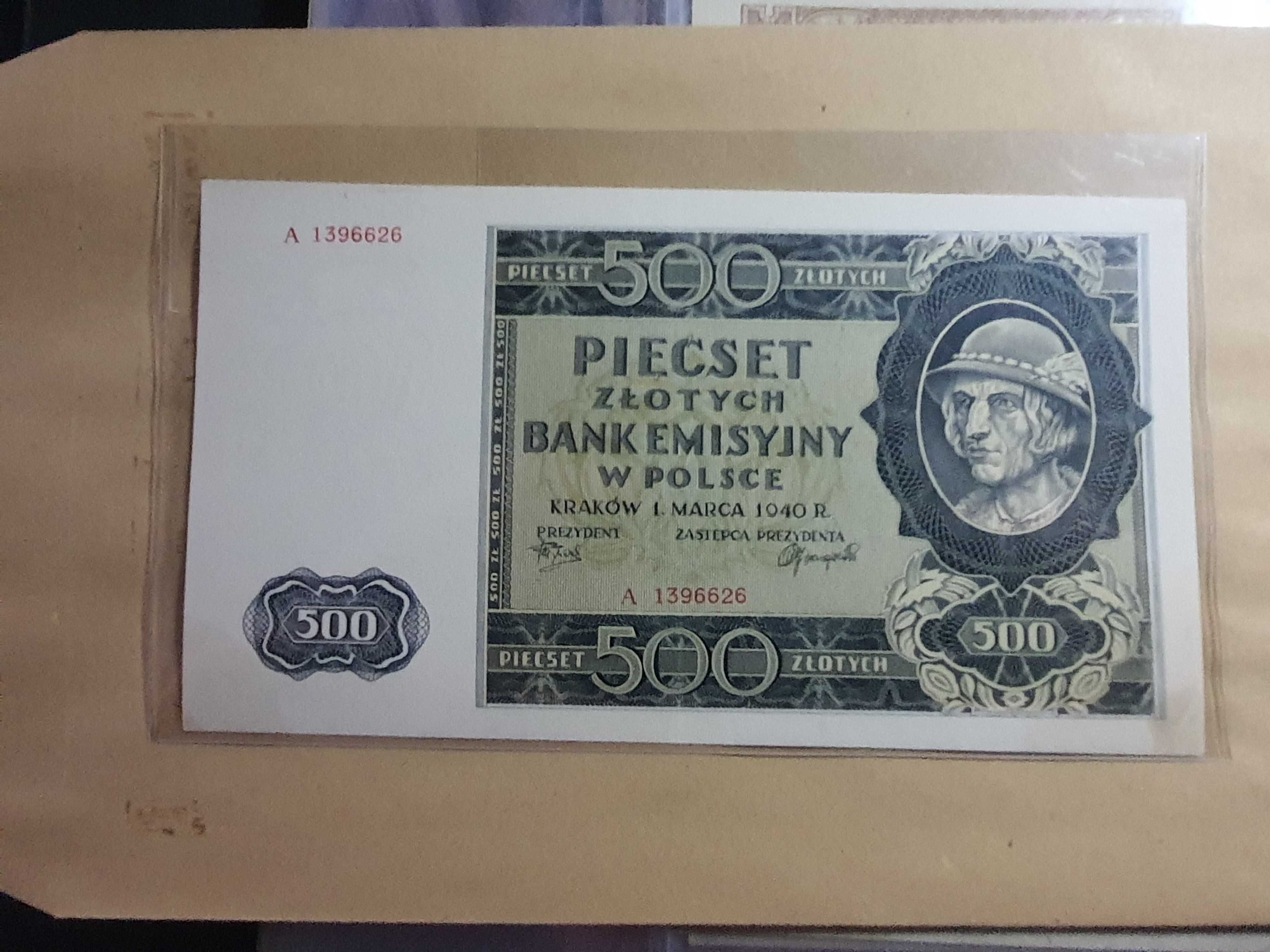 RZADKOŚĆ !!! 500 złotych 1940 z numeracją falsu londyńskiego !!!