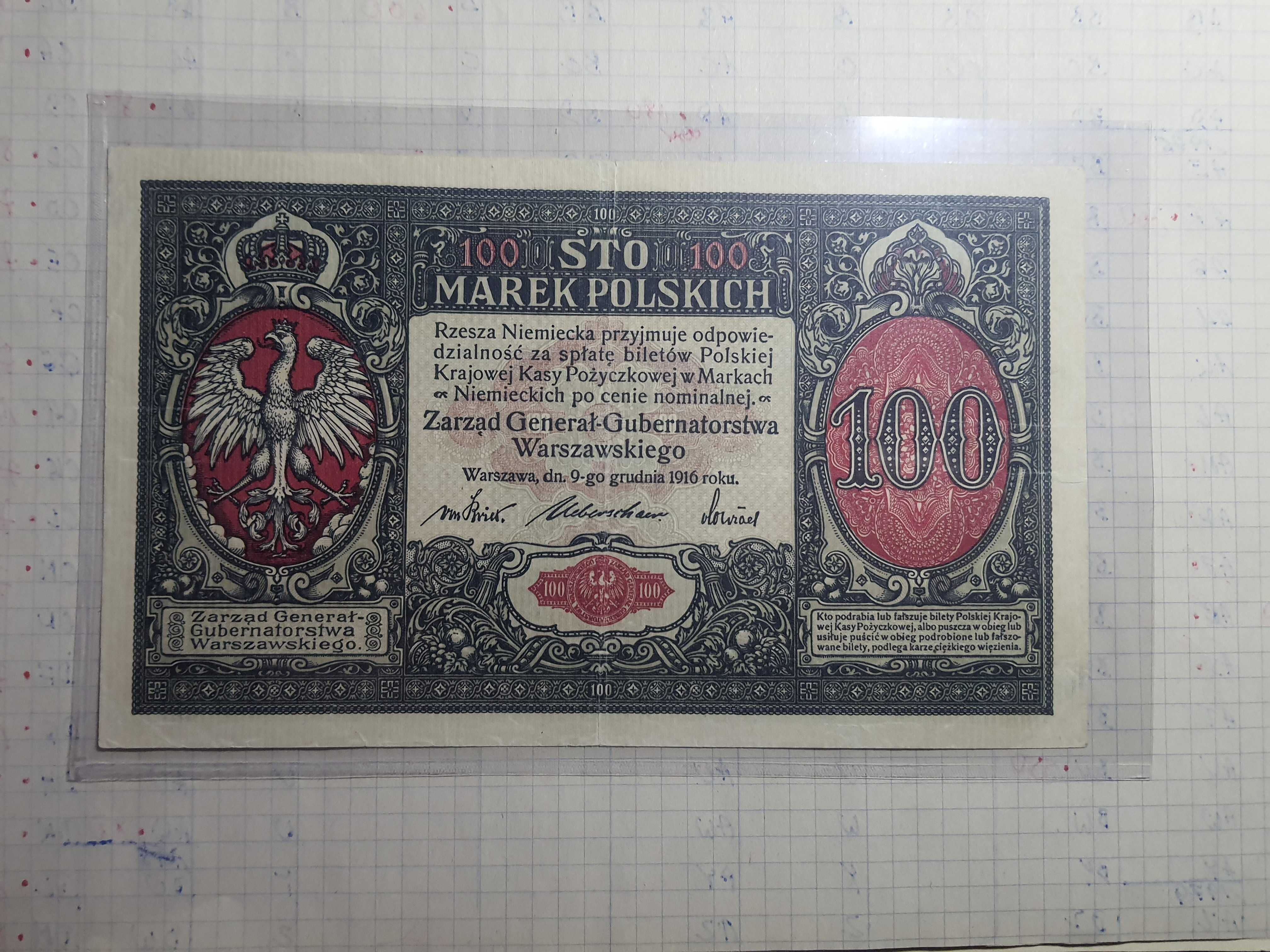 RARYTAS !!! 100 Marek polskich 1916 Generał !! RARYTAS !!!