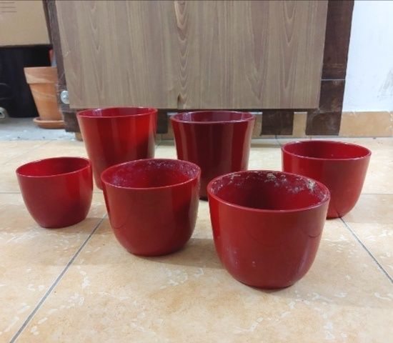 6x osłonka ceramiczna donicy 14, 13, 11, 10 cm czerwone osłonki donica