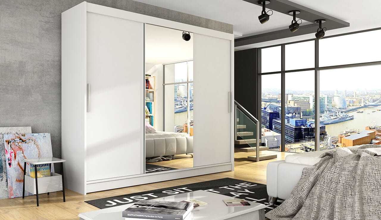 Szafa duża 250cm z lustrem trzydrzwiowa szafa do sypialni z półkami