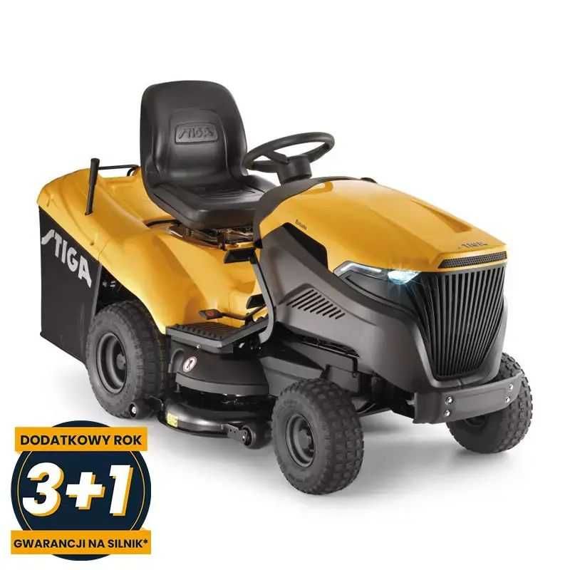 Traktor ogrodowy z zamiatarką dla firm Stiga 7102W, silnik 2-cylindrowy 17KM z pompą oleju, kosz 300 litrów, szerokość koszenia 102 cm, wyświetlacz