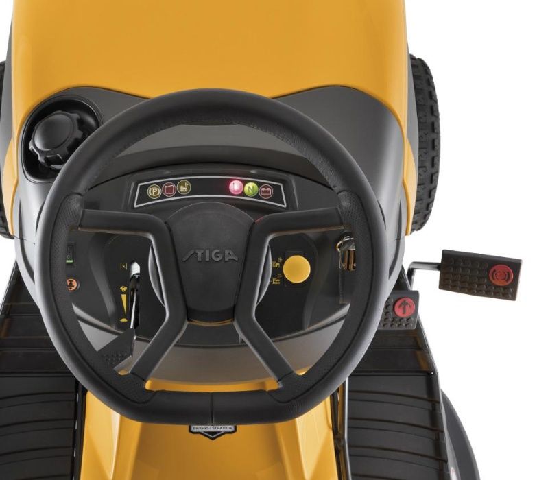 Mocny traktorek ogrodowy kosiarka STIGA Estate 7102 W, silnik 2-cylindry 17KM z pompą oleju, szerokość koszenia 102cm, kosz 300 litrów, wyświetlacz